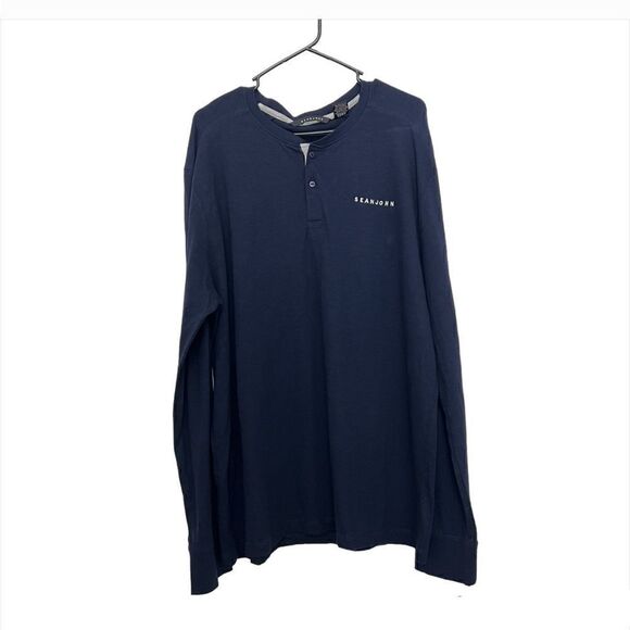 Sean John Long Sleeve Navy Blue 100% Cotton T-Shirt Top Men’s Size 2XL - Picture 1 of 10